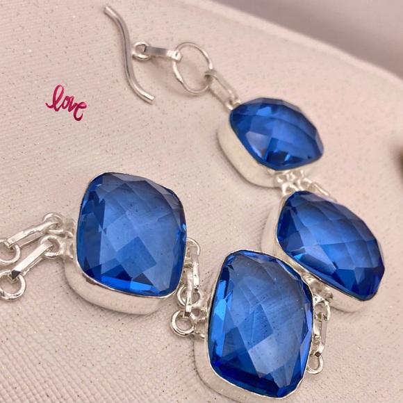 Faceted Blue Topaz Gemstone Handmade Bracelet - Picture 5 of 5